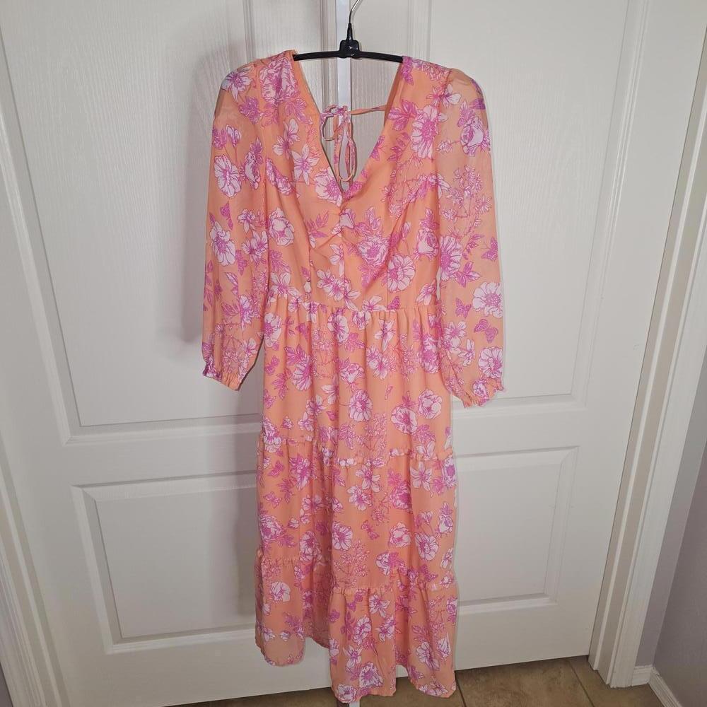 Sincerely Jules Women's Midi Dress XS Peach with Pink Floral Print